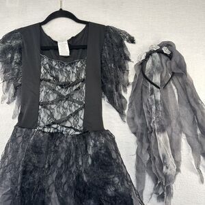 Halloween Costume Dress Gothic Ghost Bride Big Girl's XL 14/16 Black Gray Spooky